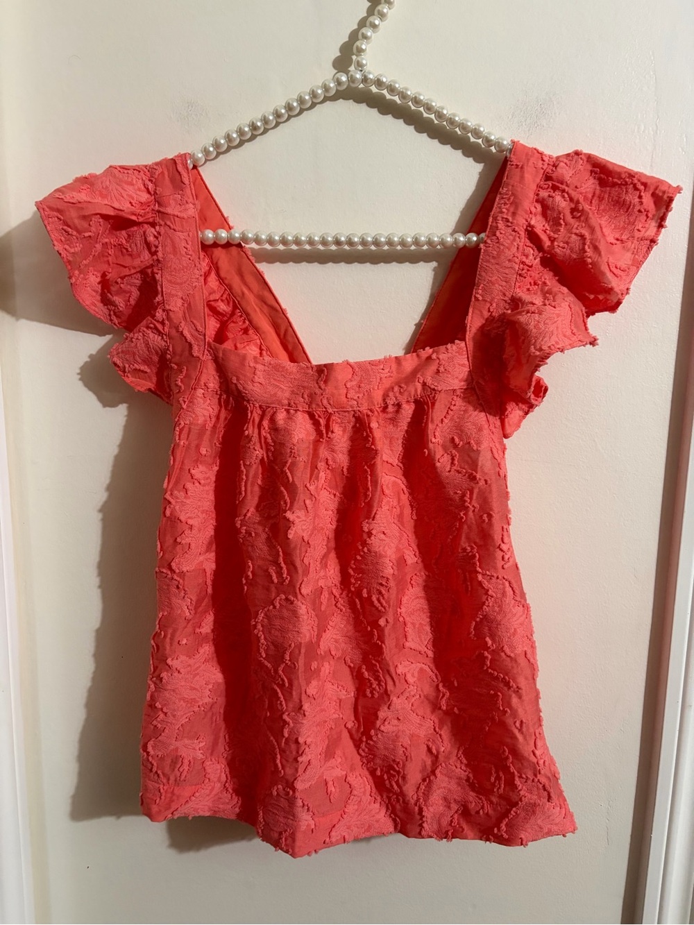 Anthropologie Coral Flutter Sleeve Textured Top